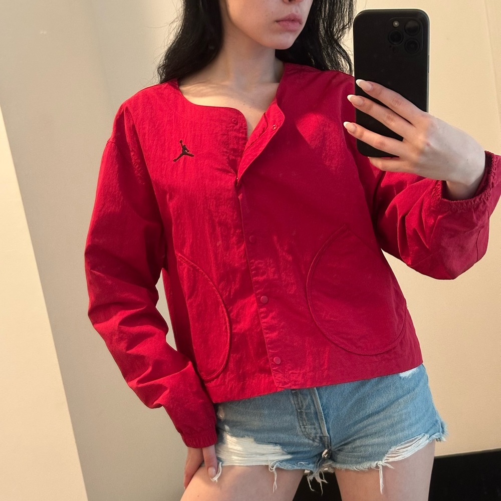 Red Nylon Button Up
